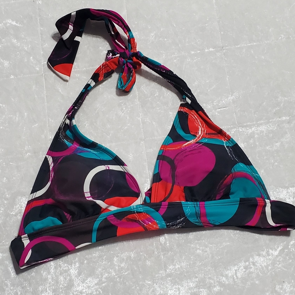 Faded Glory Black Print Halter Neck Bikini Top